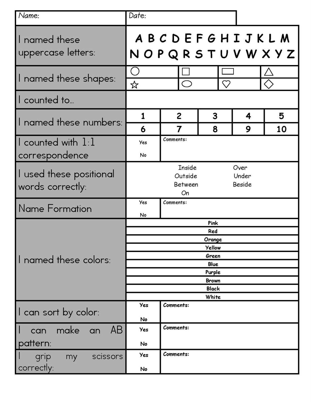 Me U0026 Marie Preschool Assessments