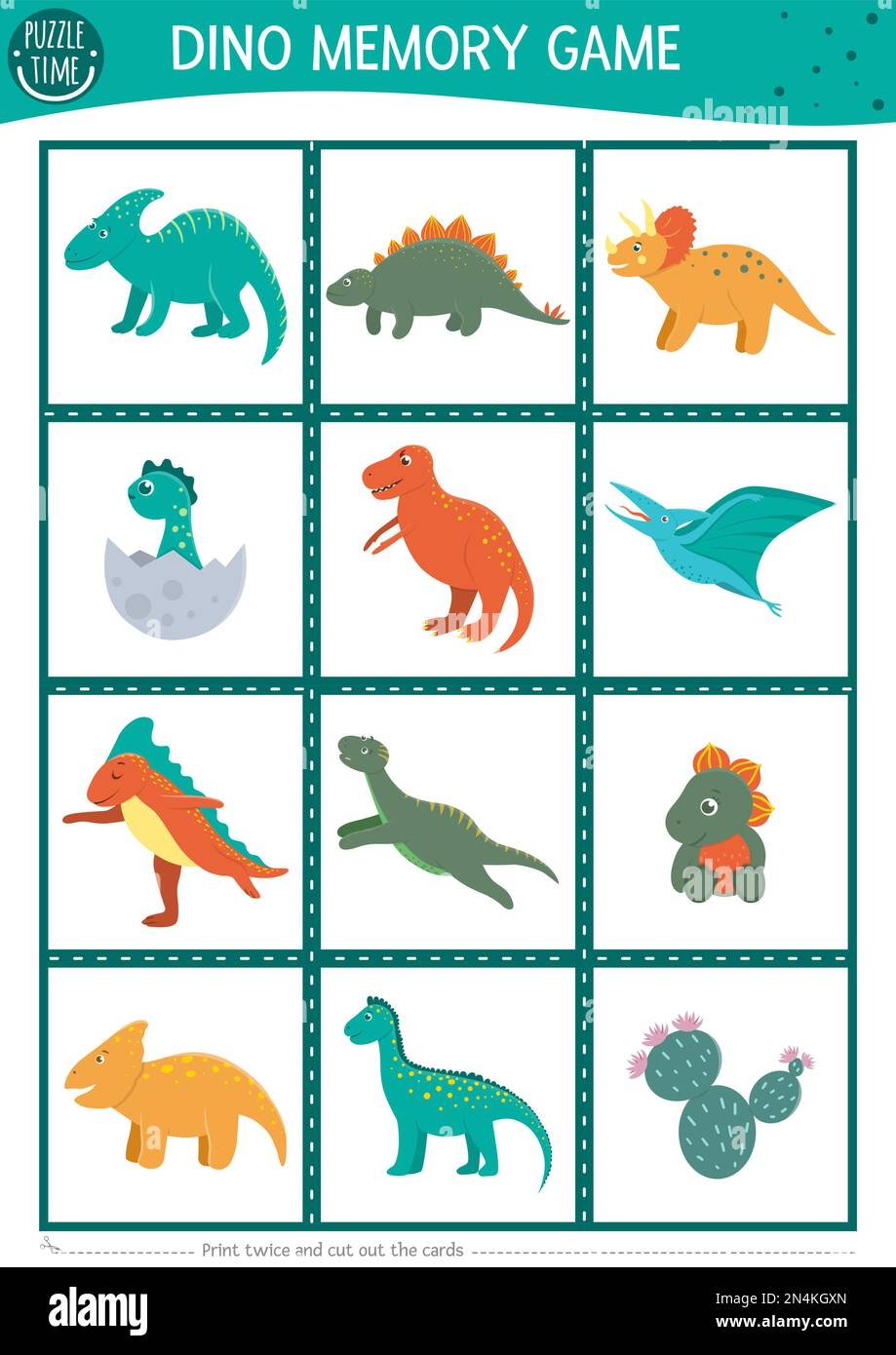 Memory Game Cards With Dinosaurs Matching Prehistoric Animals Activity With Donos Remember And Find Correct Card Simple Printable Worksheet For Kid Stock Vector Image U0026 Art Alamy