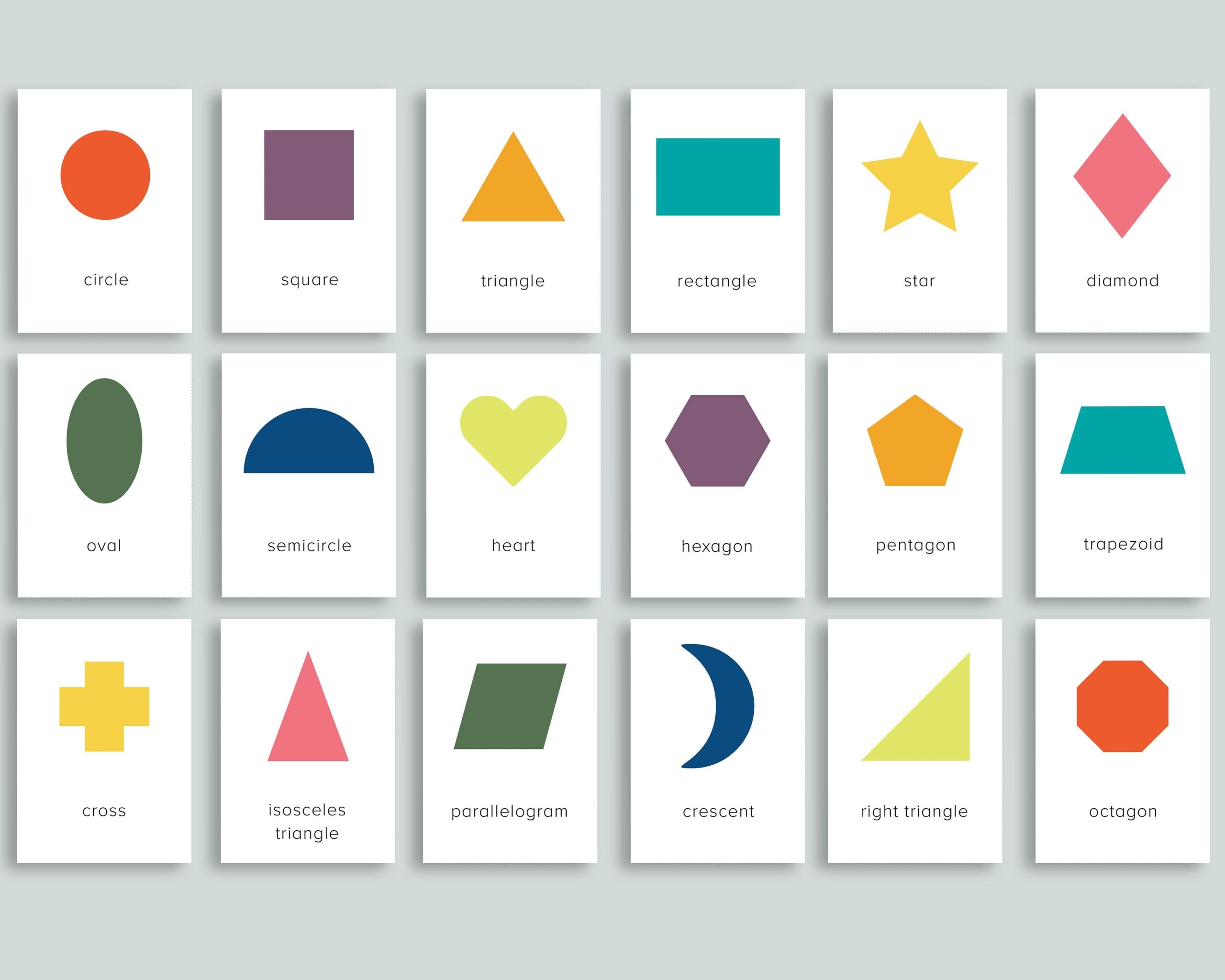 Minimalist Shapes Flashcards Printable Modern Basic Shape Flash 