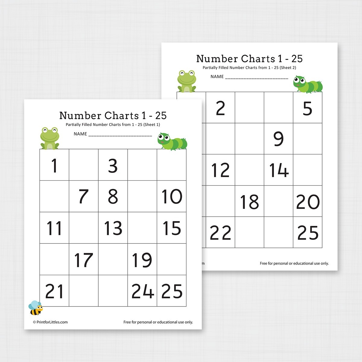 Missing Number Chart 1 25 Worksheets For Kindergarten Worksheets 