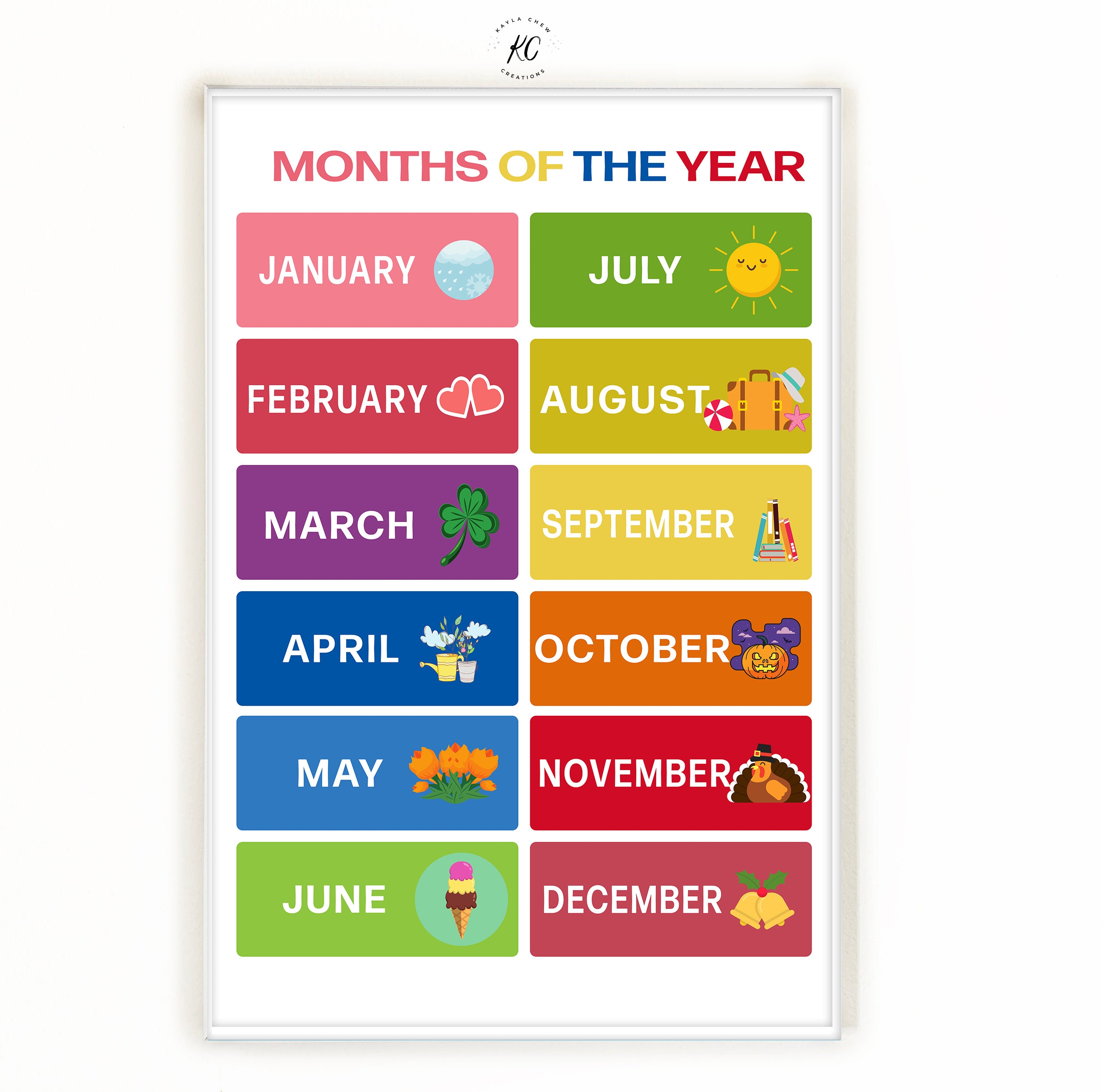 Months Of The Year Printable Poster Nursery Art Preschool Poster