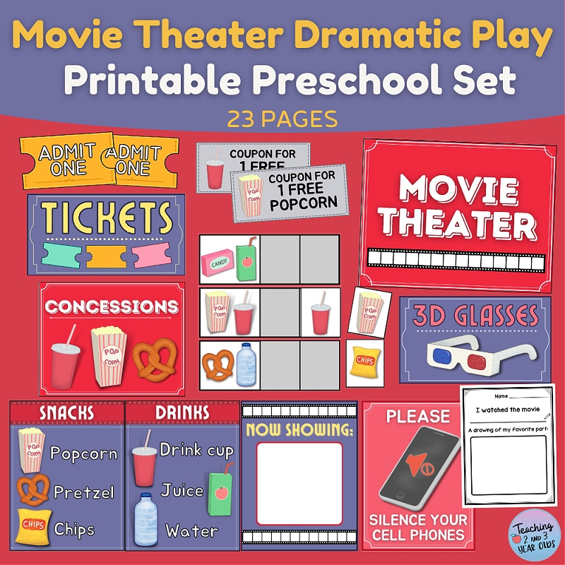 Movie Theater Dramatic Play Printable Pack For Toddlers And