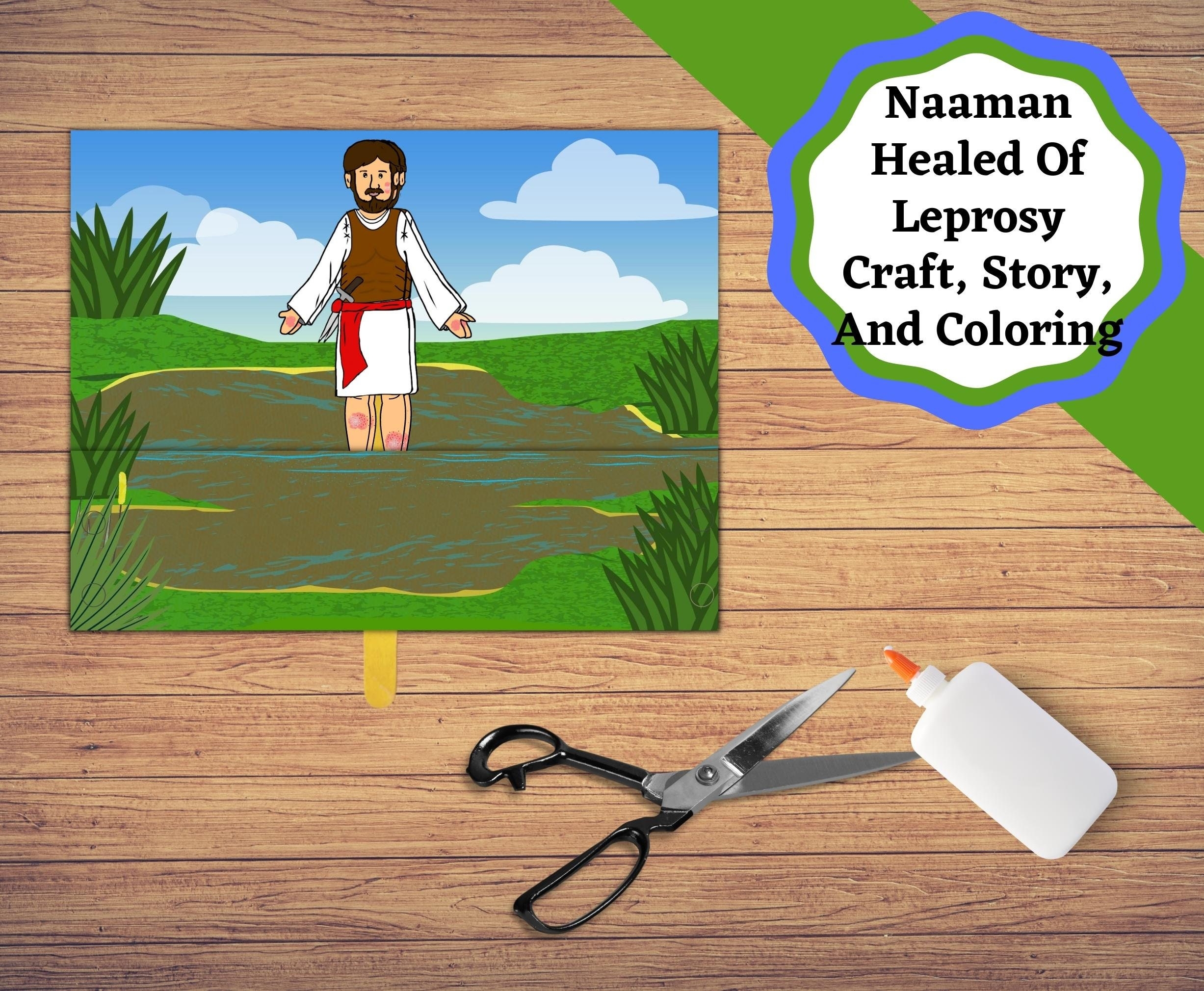 Naaman Healed Of Leprosy Printable Craft Story And Coloring Page Kids Church Bible Lesson Etsy Israel