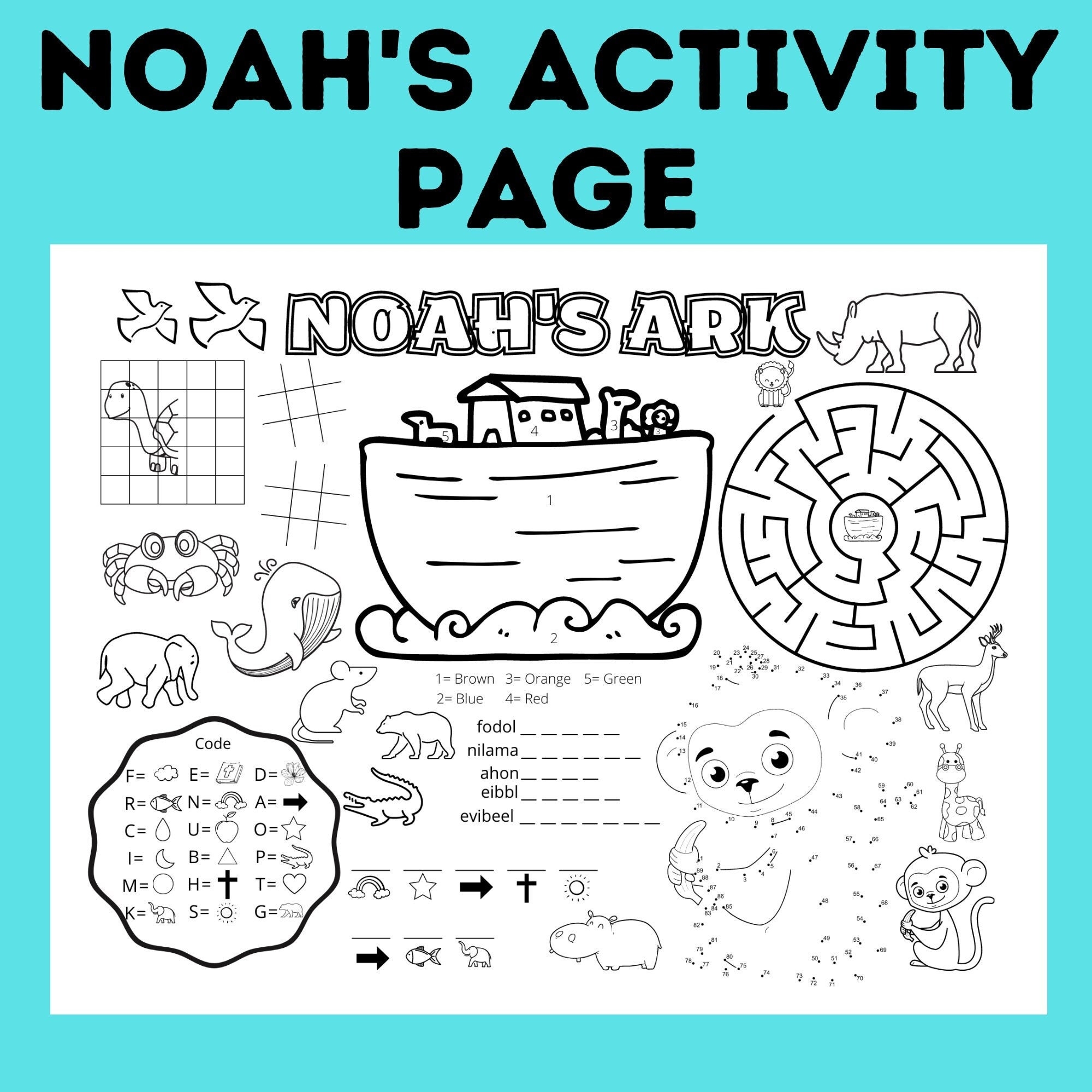 Noah s Ark Printable Noah s Ark Activity Sheet Noah s Ark Craft Church Activity Page Church Craft Church Coloring Page Activity Etsy UK