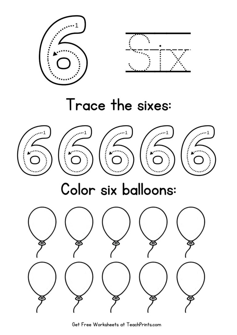 Number 6 Tracing Worksheets Free Printables Teach Prints