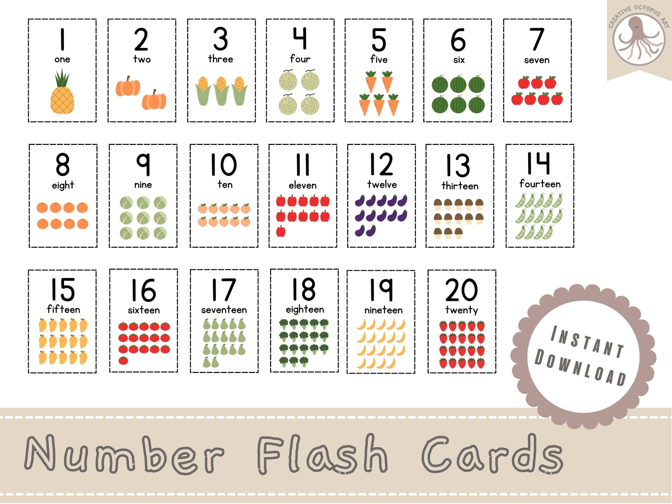 Number Flashcards Preschool Flashcards 1 20 Flash Card Flashcard Printable Number Cards Montessori Flash Card Preschool Activity