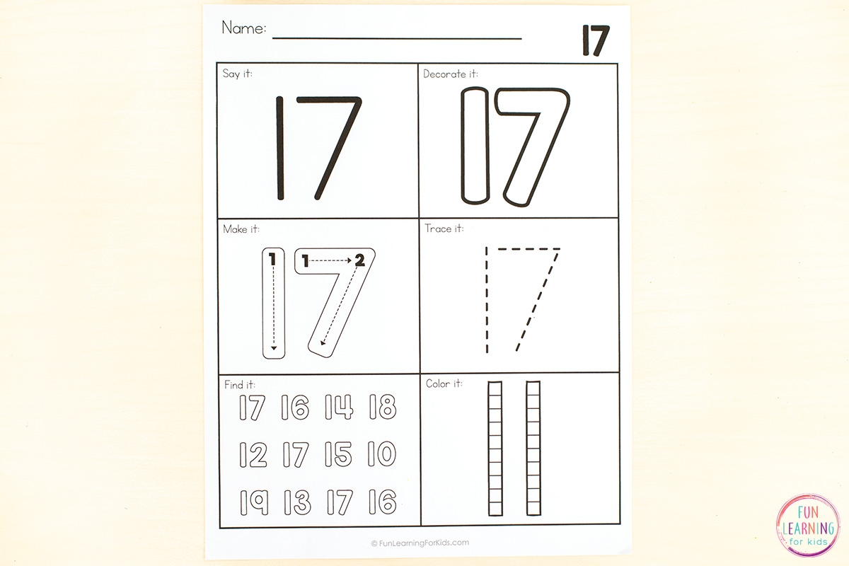 Printable Number 17 Worksheets For Preschoolers
