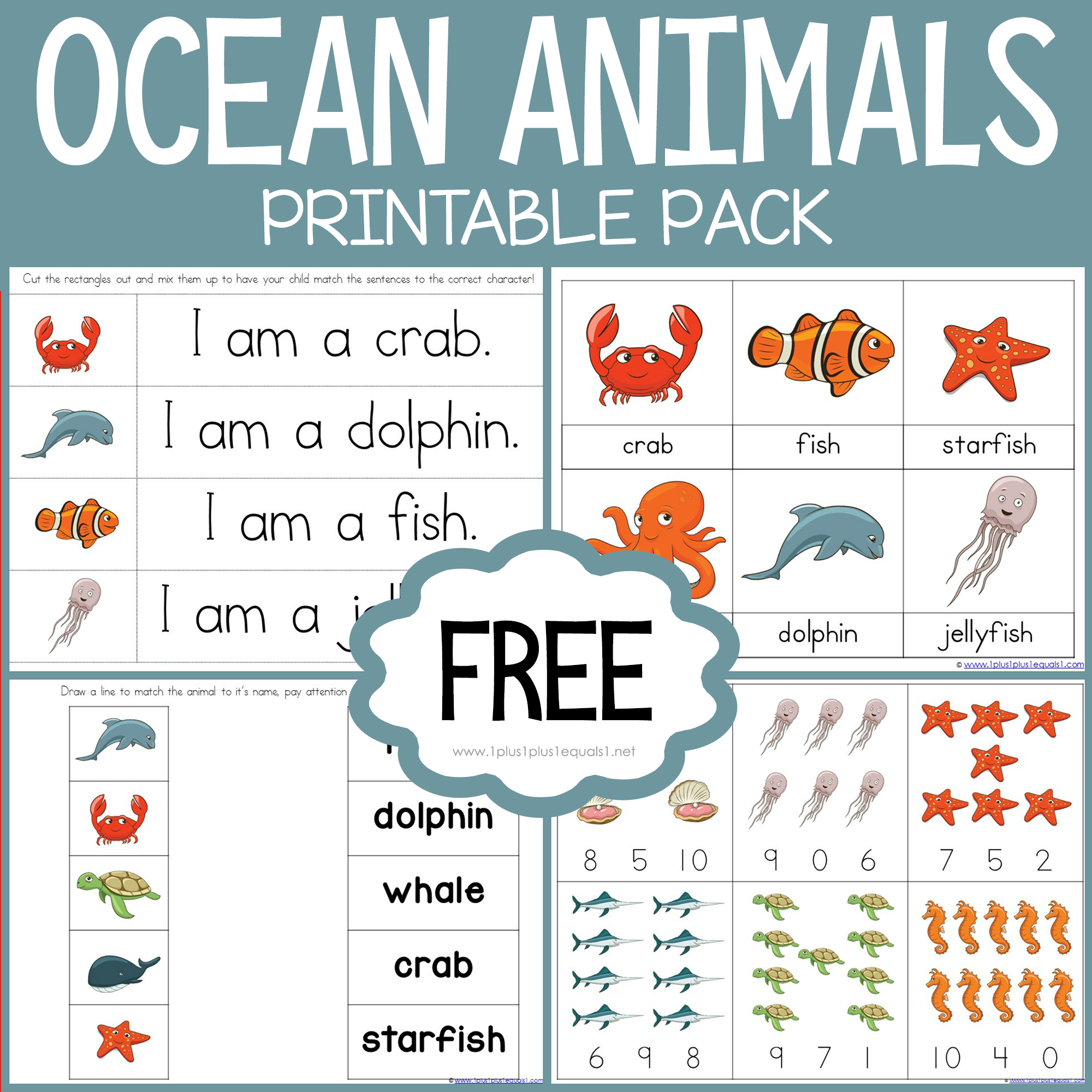 Ocean Animals Preschool Printables 1 1 1u003d1