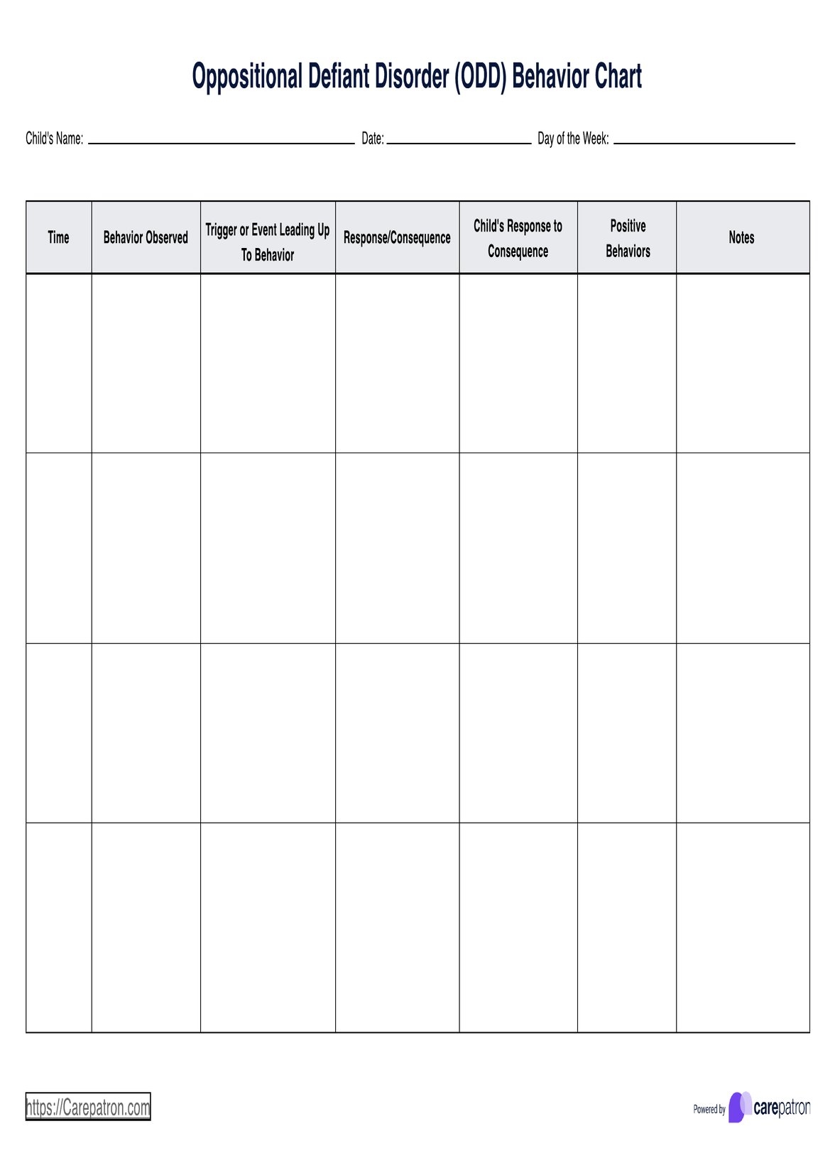 Odd Behavior Charts U0026 Example Free PDF Download