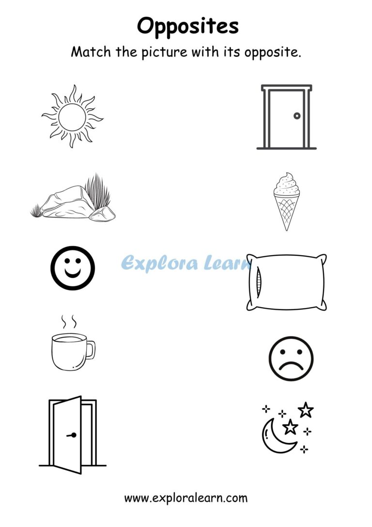 Opposites Comparison Worksheets For Preschool And Kindergarten 2 To 6 Years Kids
