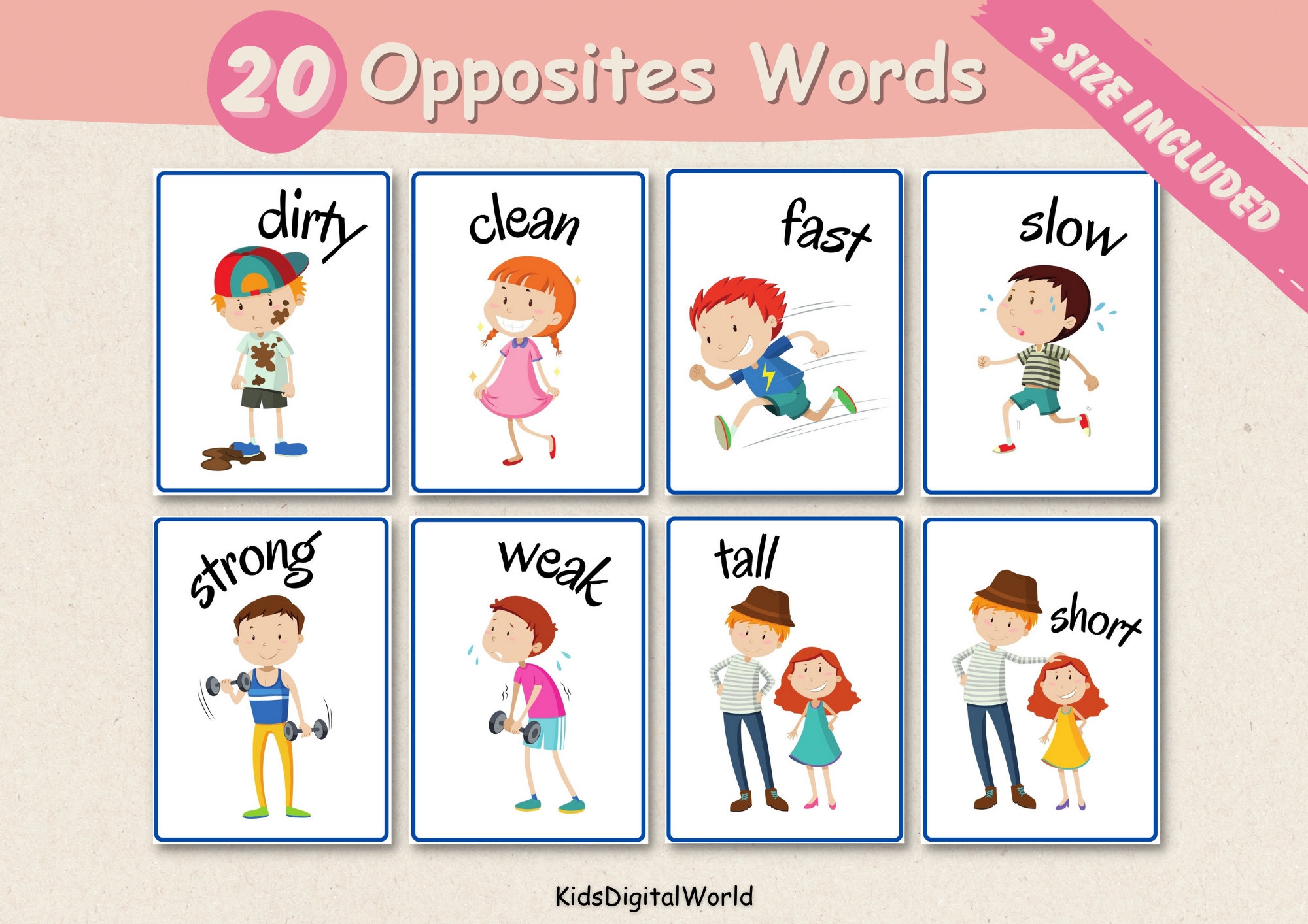 Opposites Flashcards For Kids 20 Opposites Words Printable Matching Flashcards Vocabulary DIGITAL DOWNLOAD Etsy Canada