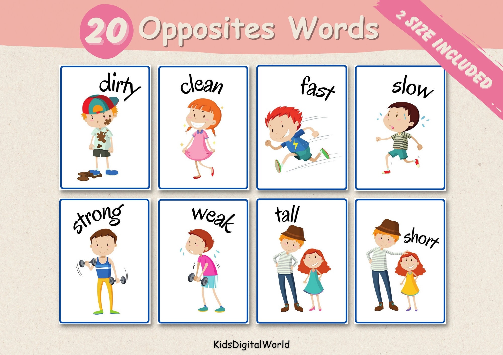 Opposites Flashcards For Kids 20 Opposites Words Printable Matching Flashcards Vocabulary DIGITAL DOWNLOAD Etsy