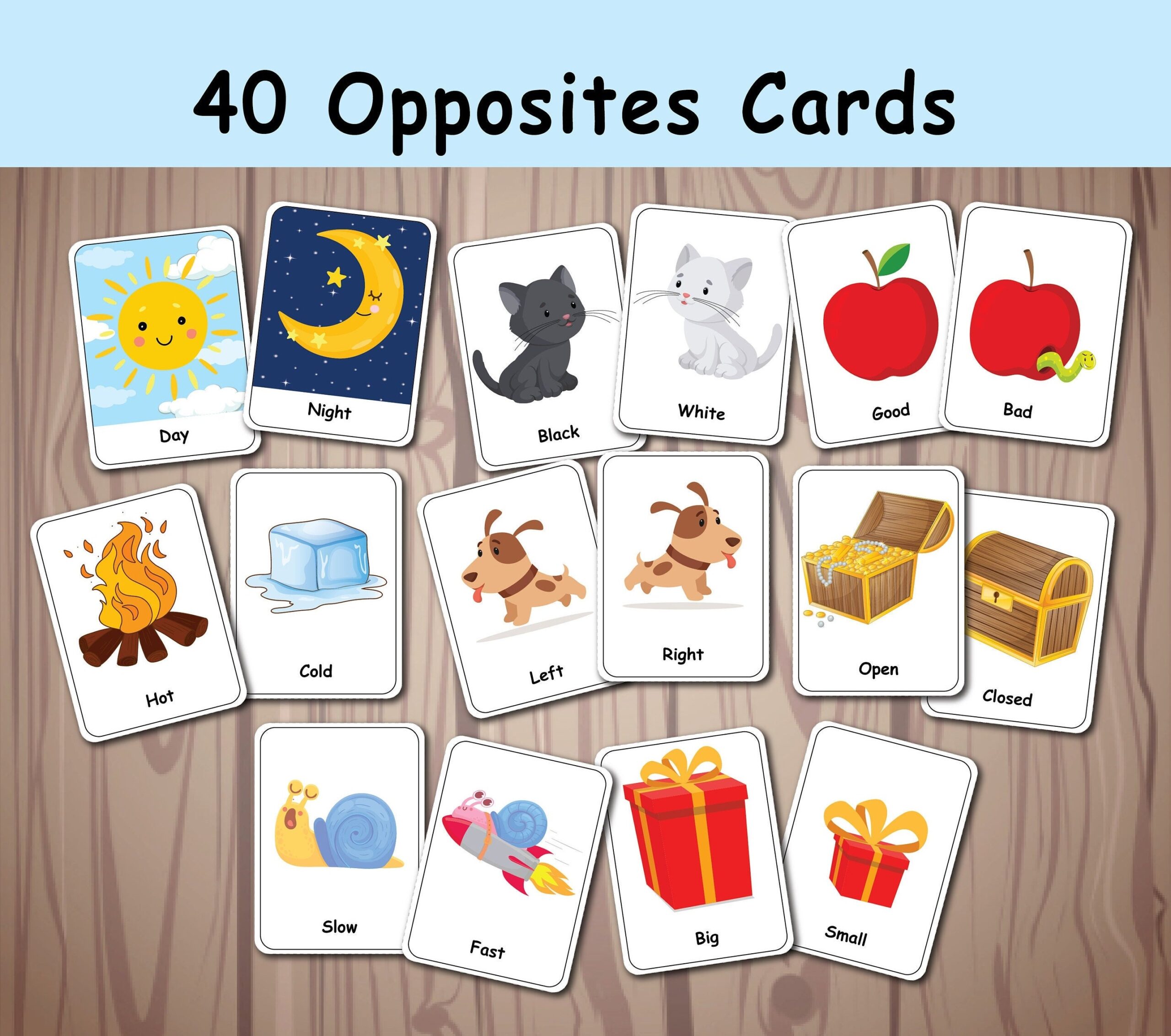 Opposites Matching Flashcards Printable Activity Pairing Cards Worksheets Library