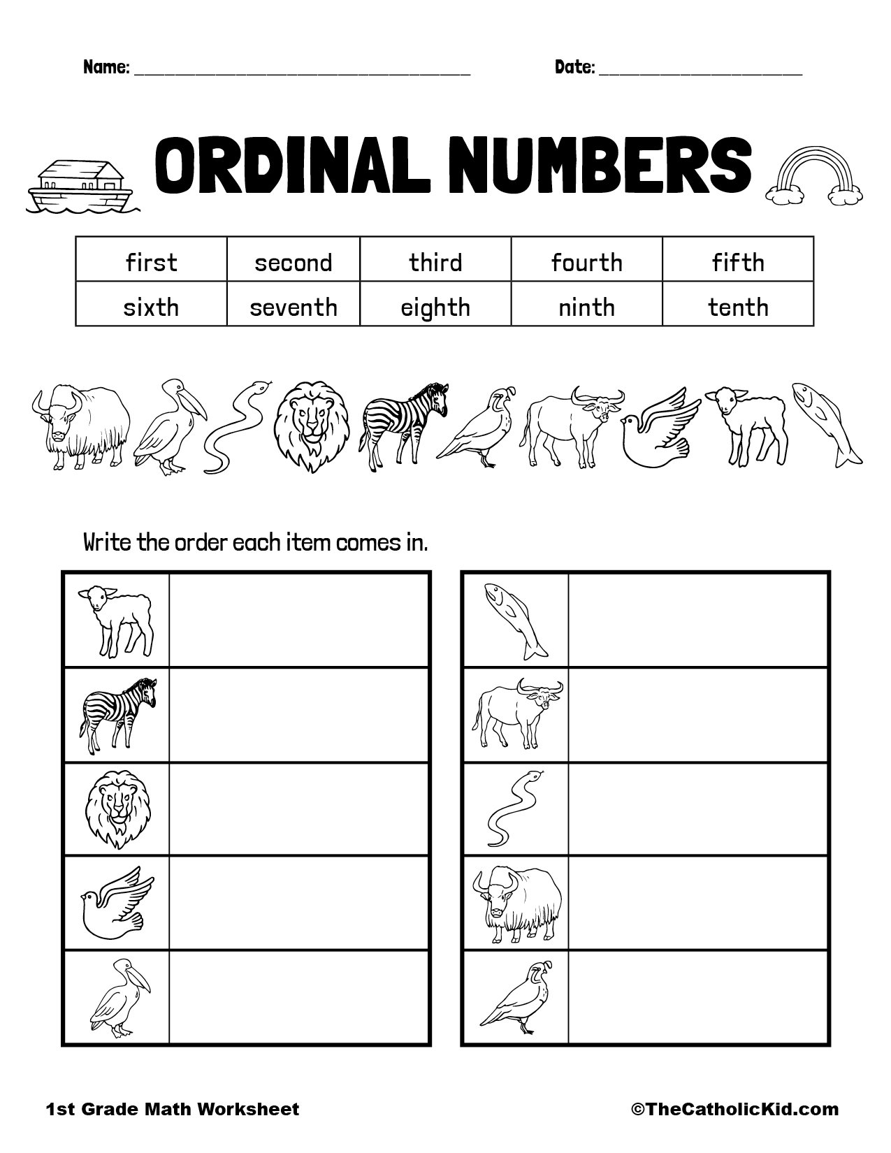 Ordinal Number Printable Worksheet TheCatholicKid