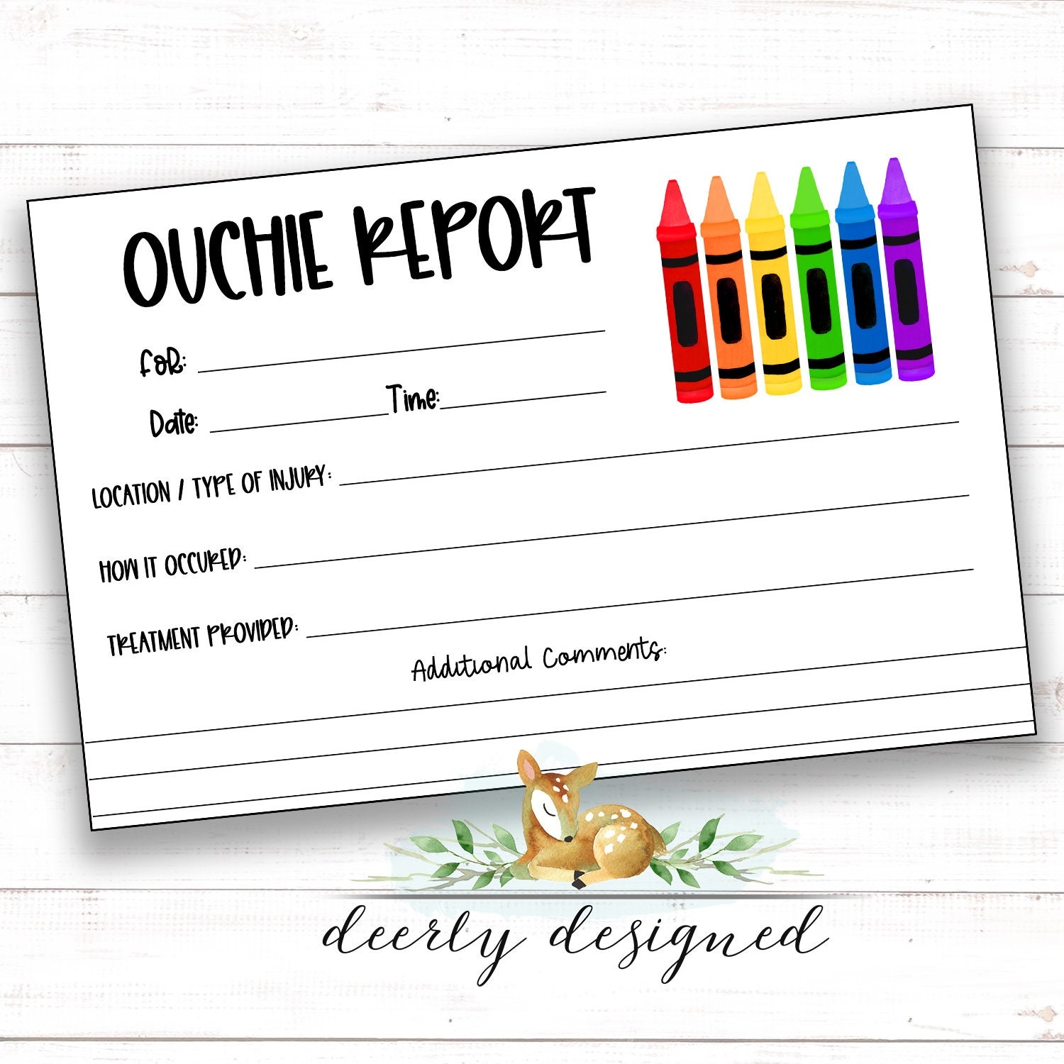 Ouchie Report Printable Accident Report Booboo Report Daycare Preschool Kindergarten Accident Report Incident Report Crayons Etsy