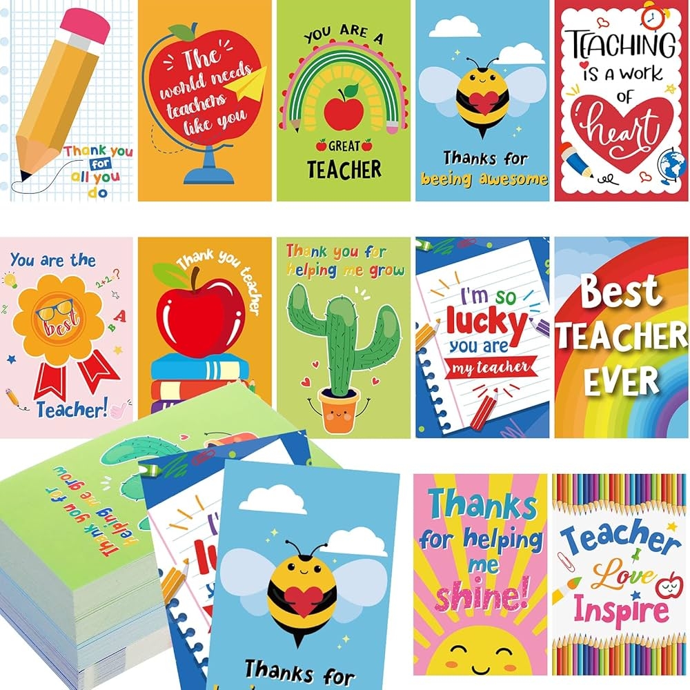 Outus 360 Pcs Mini Teacher Thank You Cards 1 97 X 3 5 Inches Teacher Appreciation Cards Thank You Gift Card Preschool Teacher Gifts Greeting Cards For 