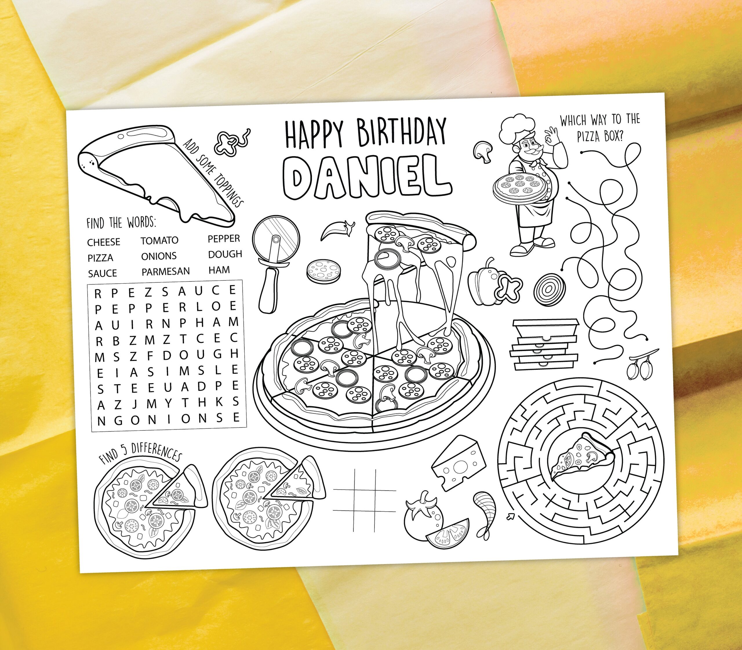 Pizza Coloring Placemat DIGITAL Pizzeria Party Activity Sheet Kids Coloring Page EDITABLE Printable File Download Etsy