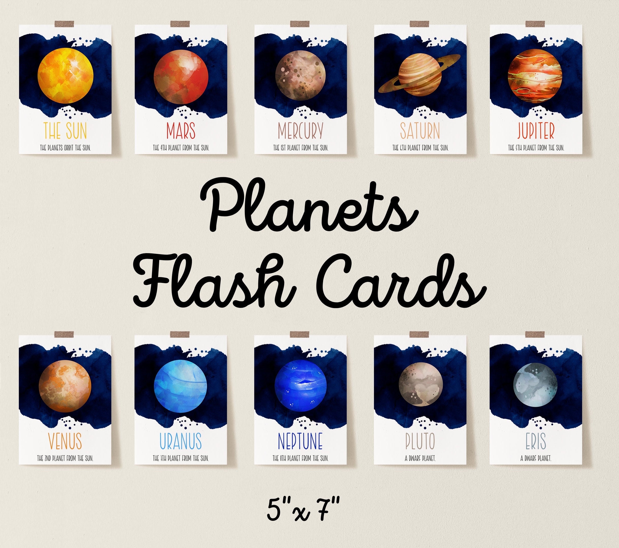 Planets Flash Cards Solar System Printable Flashcards Preschool 