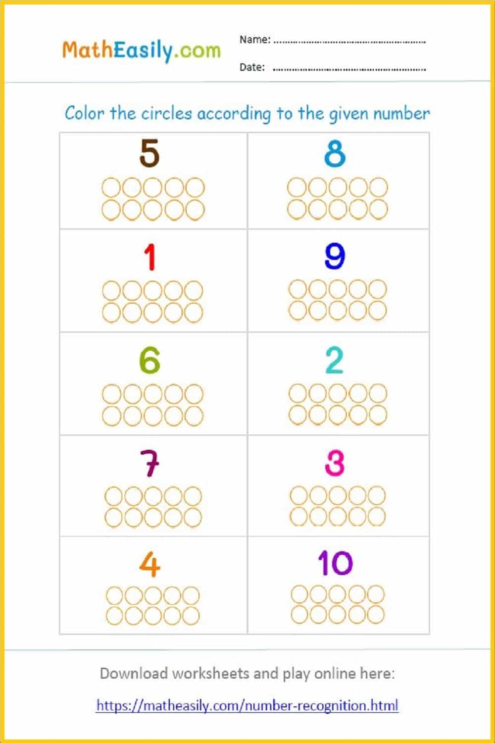 Pre school Number Recognition Activities Preschool Learning Number Activity easy Activity For Kids Worksheets Library