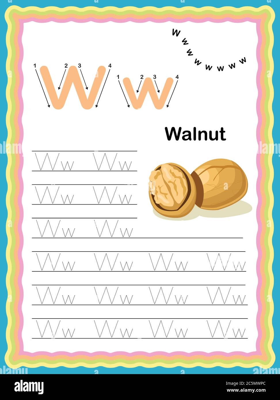 Preschool Colorful Letter W Uppercase And Lowercase Tracing 