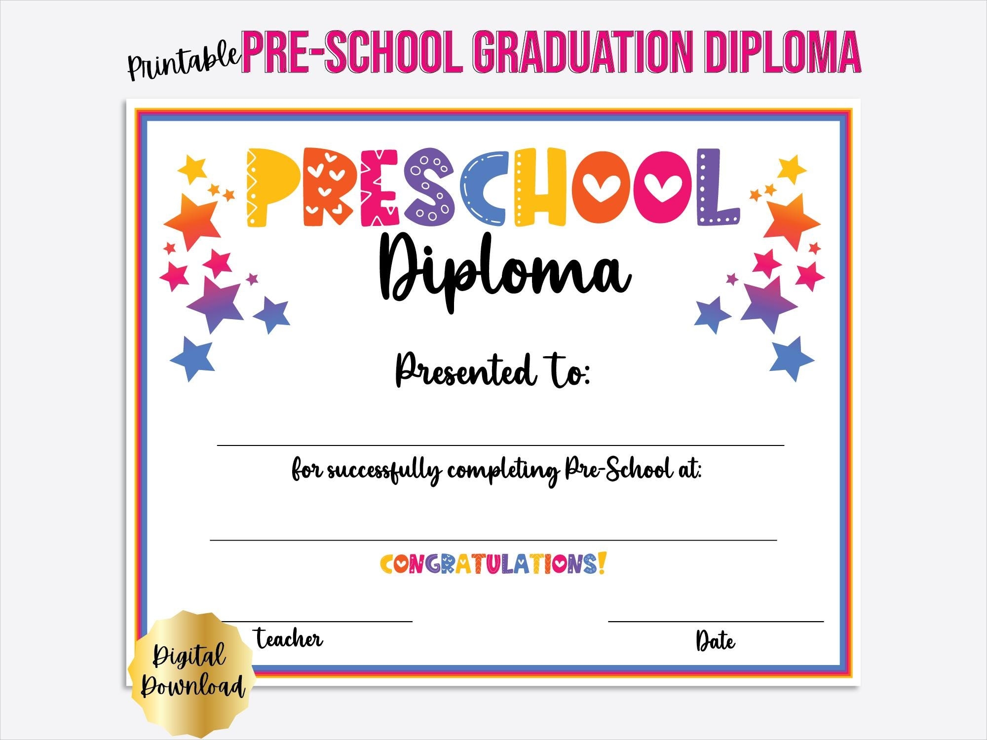 Preschool Graduation Diploma Certificate Printable Preschool 