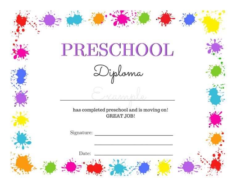 Preschool Graduation Diploma Instant Download Printable 