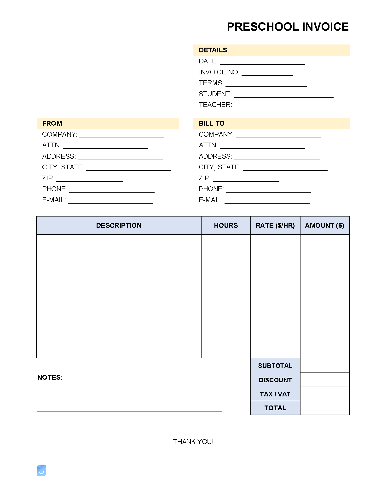 Preschool Invoice Template Invoice Maker