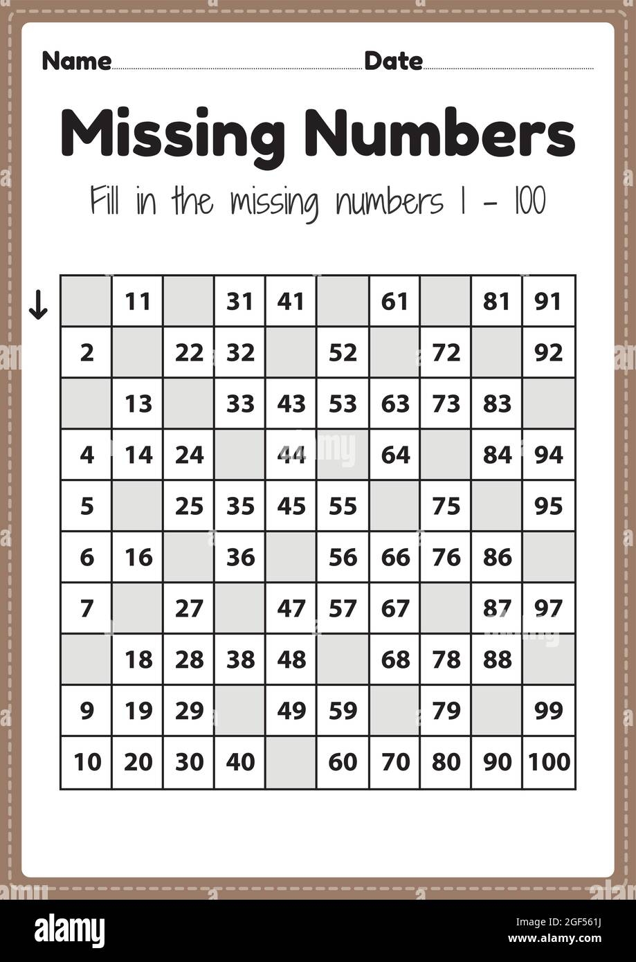 Preschool Math Worksheets Missing Numbers 1 To 100 Printable 