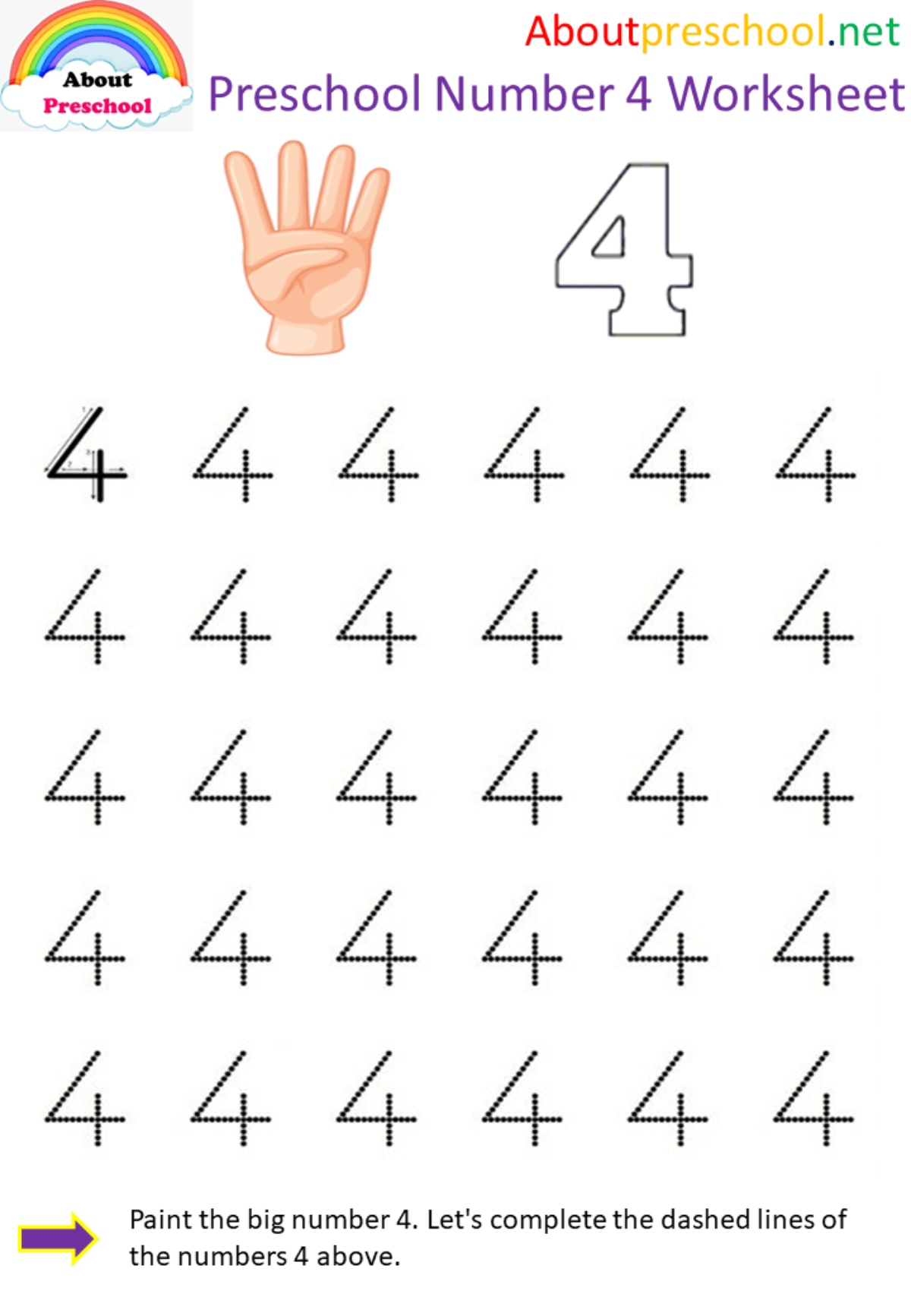 Preschool Number 4 Worksheet About Preschool