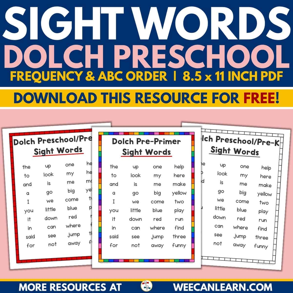 Printable Sight Word List For Preschool