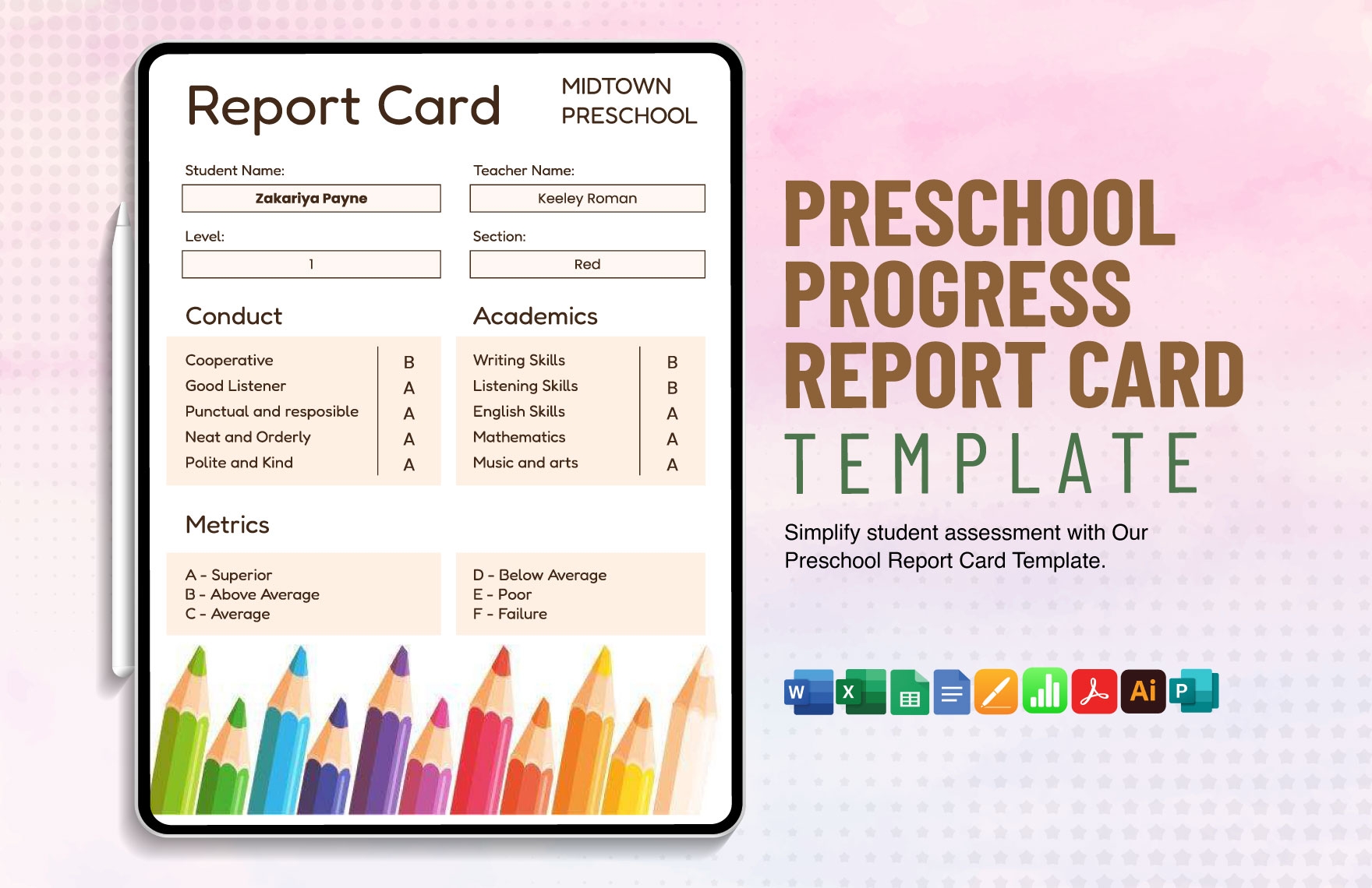 Printable Sample Progress Report Card Preschool