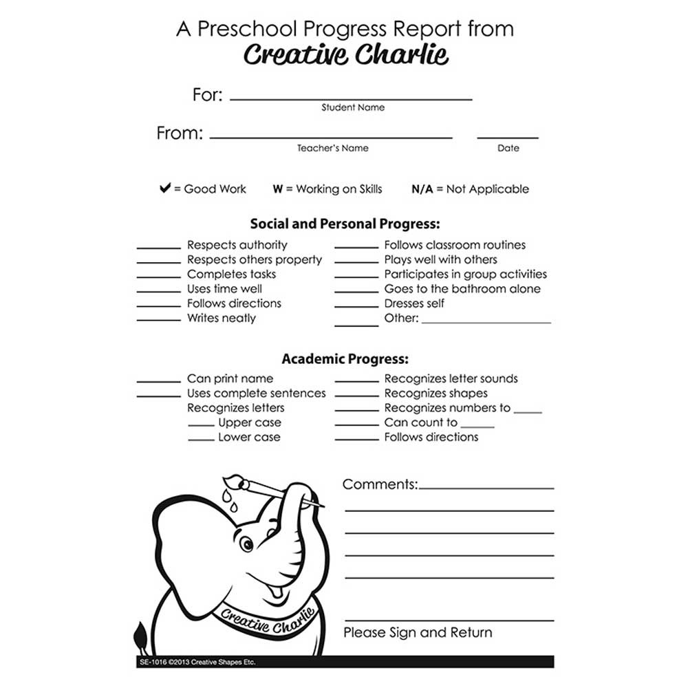 Preschool Progress Report Notes From Creative Charlie