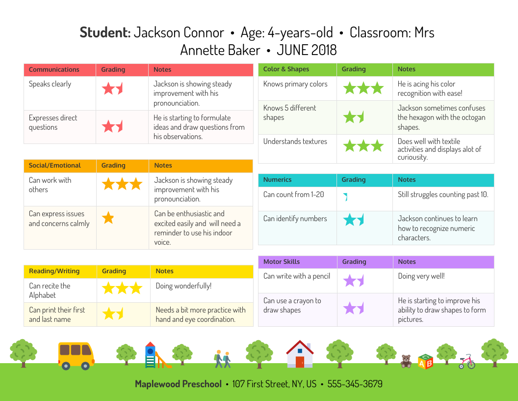PRESCHOOL PROGRESS REPORT Venngage