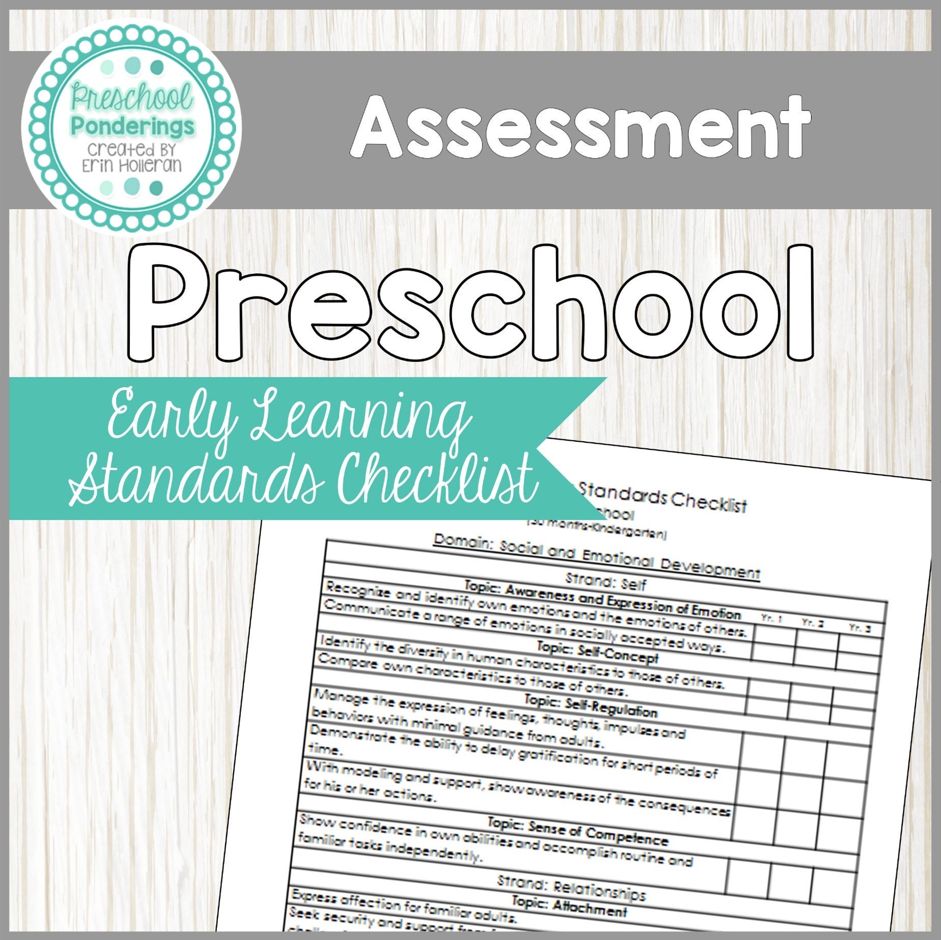 Preschool Standards Assessment Checklist Etsy