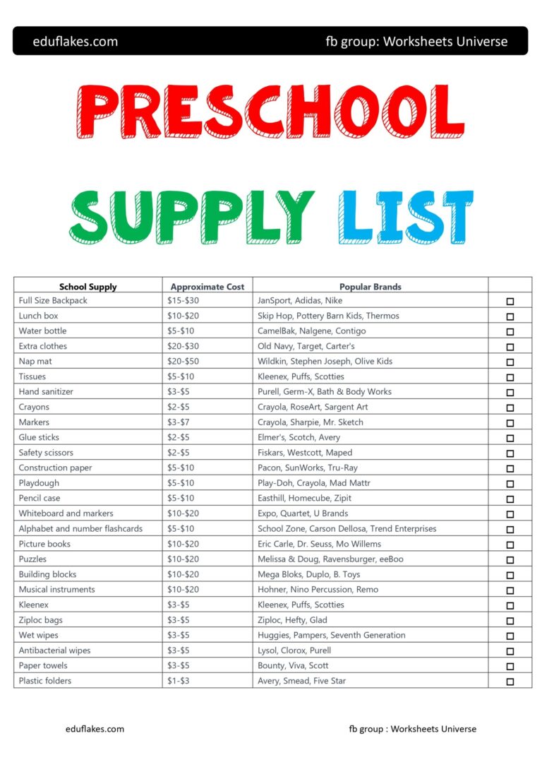 Preschool Supply List For Teachers And Homeschool Eduflakes