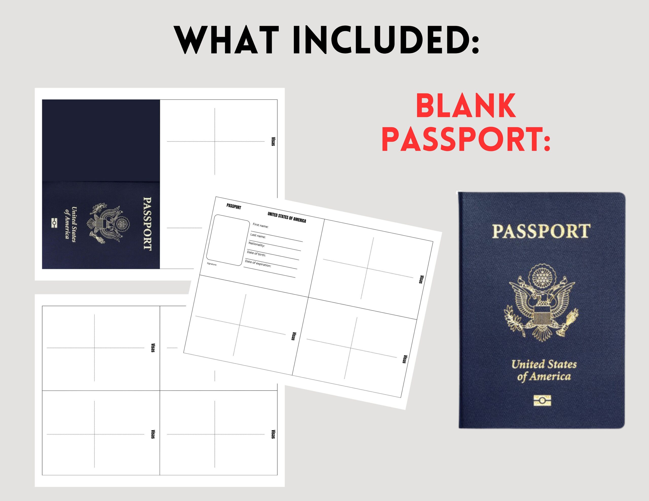 Pretend Play Travel Printable US Passport For Kids Boarding Pass Templates US Passport Template Stamps Paper Game Instant Download Etsy UK