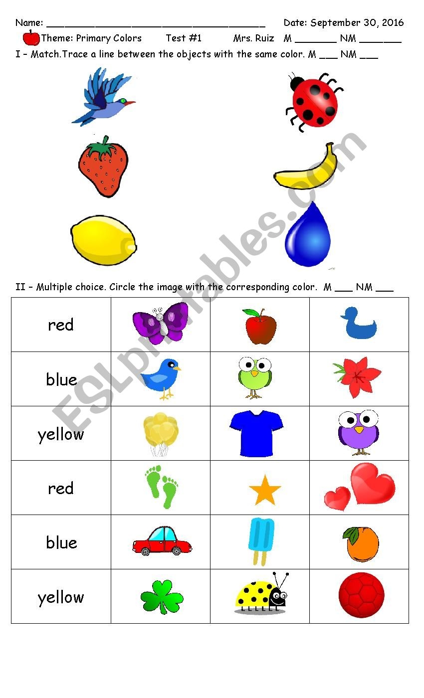 Primary Colors PreSchool Kinder ESL Worksheet By Ruthma08