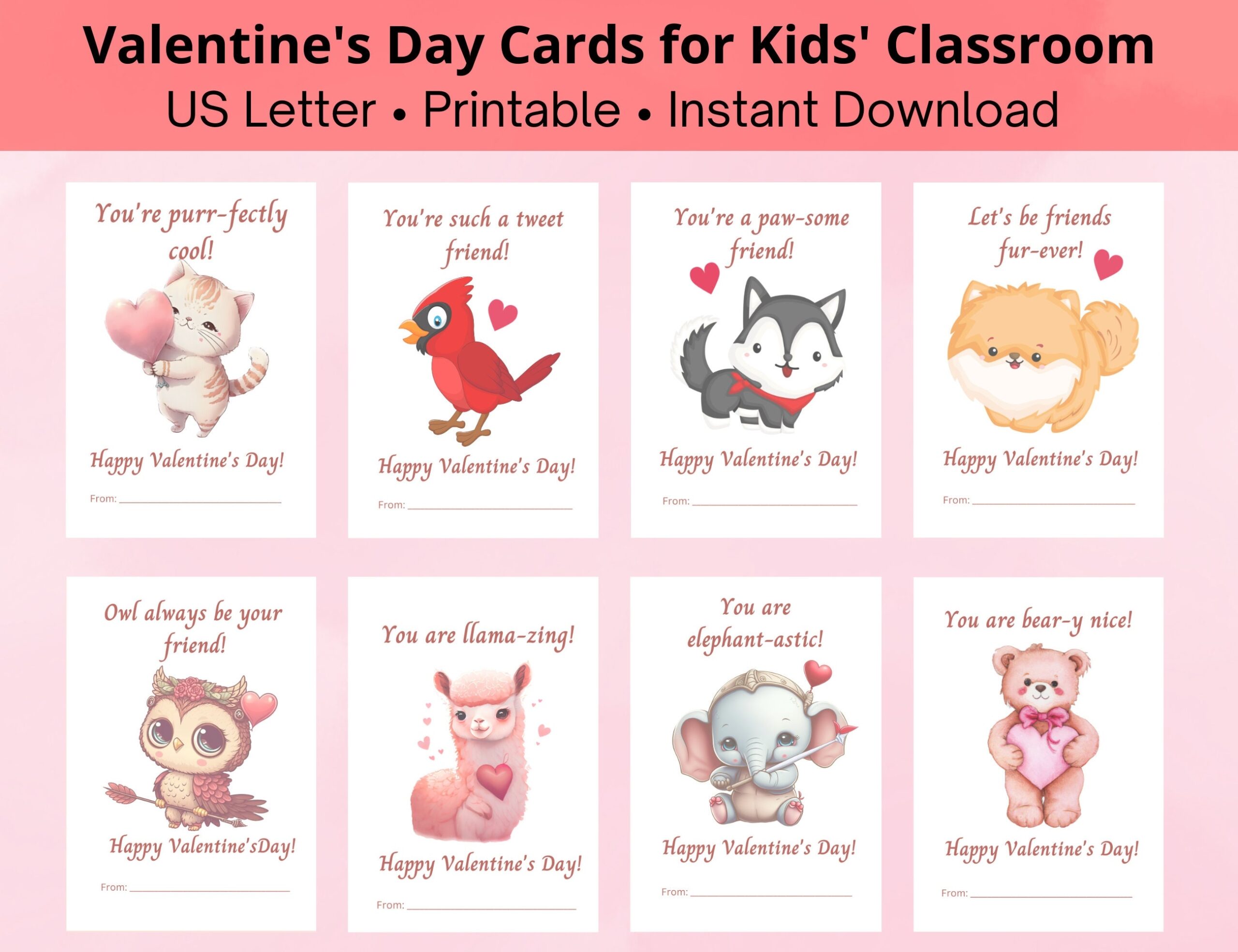 Printable Animal Valentine s Day Cards For Kids Cute Animal 