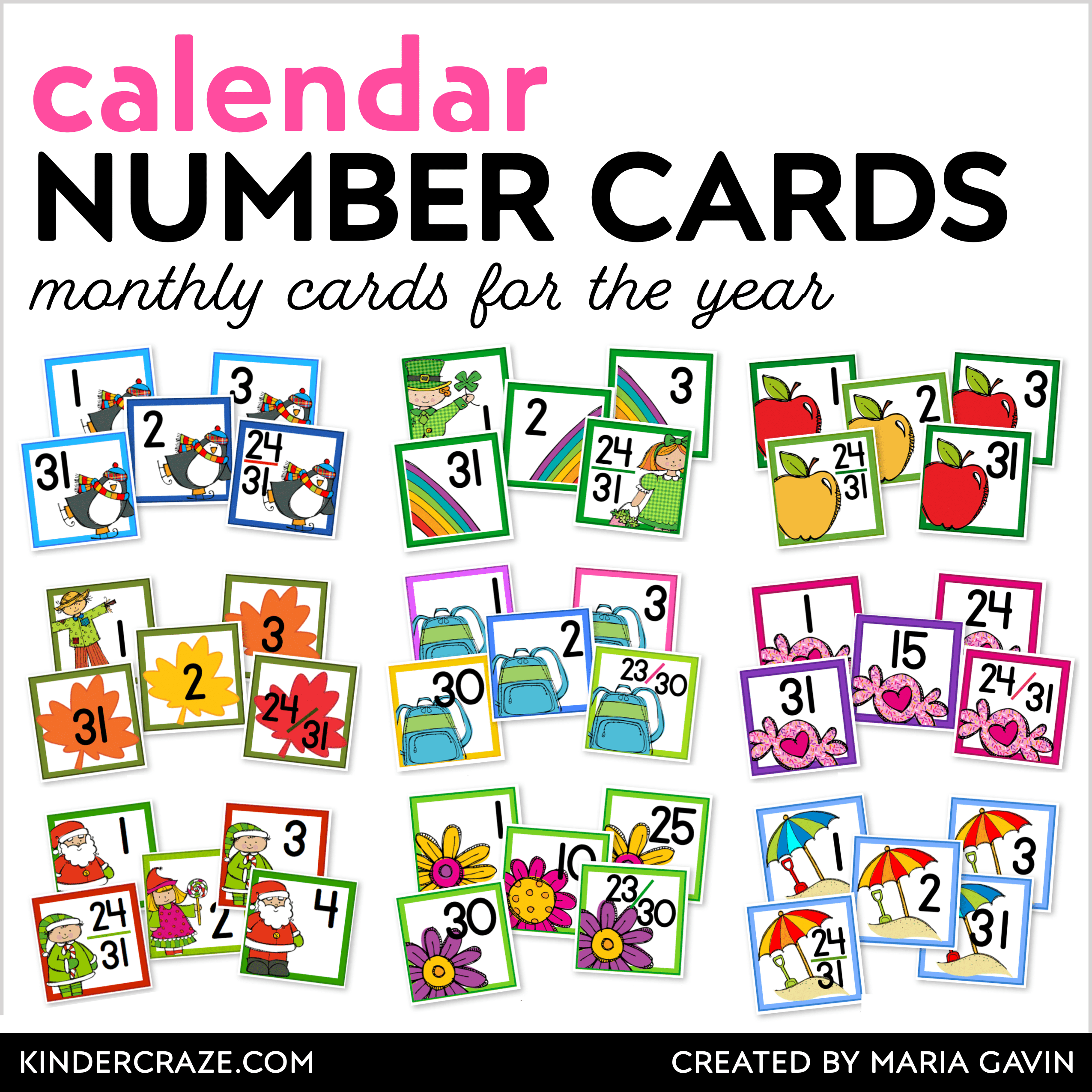 Printable Calendar Numbers For Entire Year BUNDLE Kinder Craze