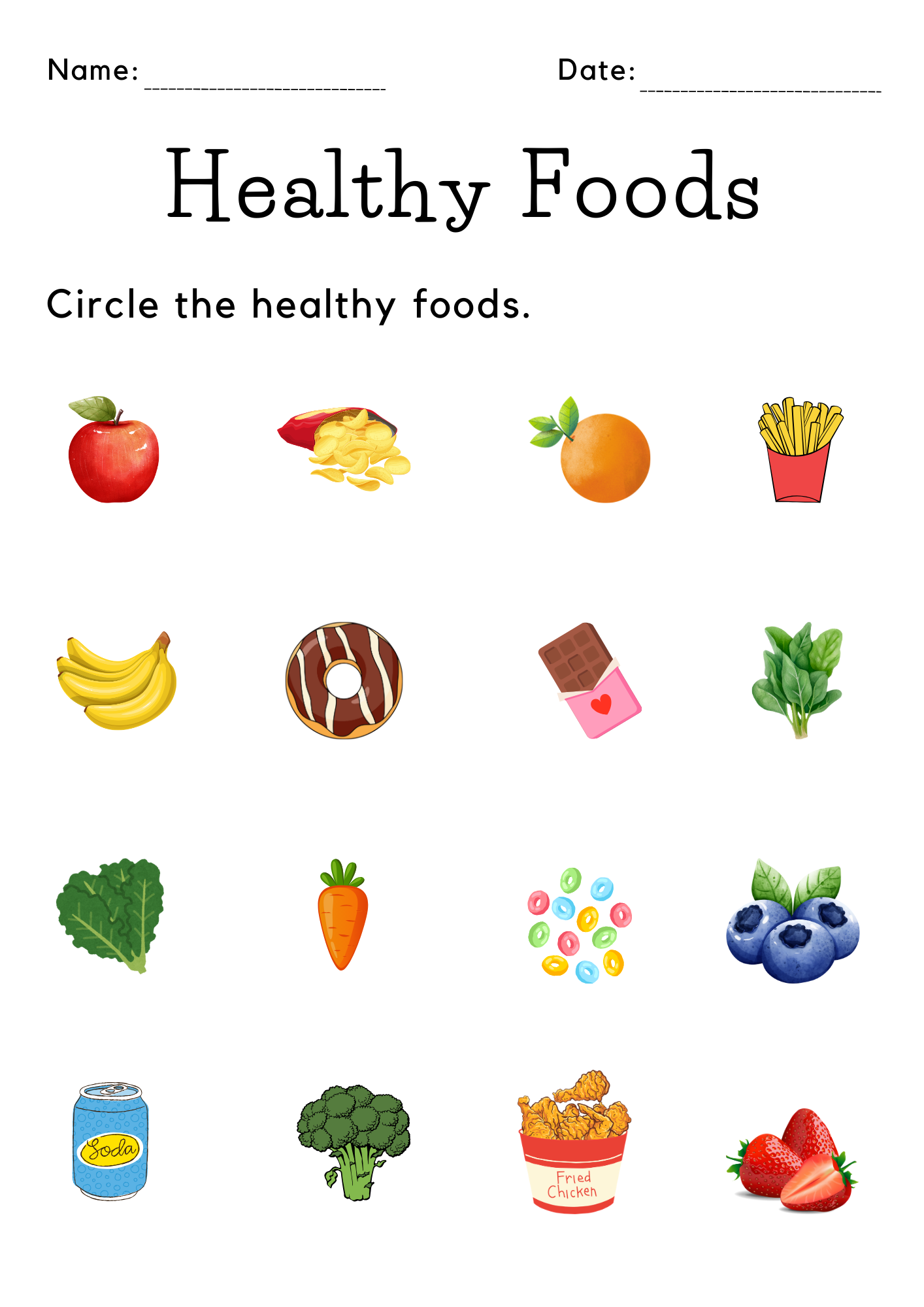 Printable Choosing Healthy Foods Worksheet For Kindergarten Made