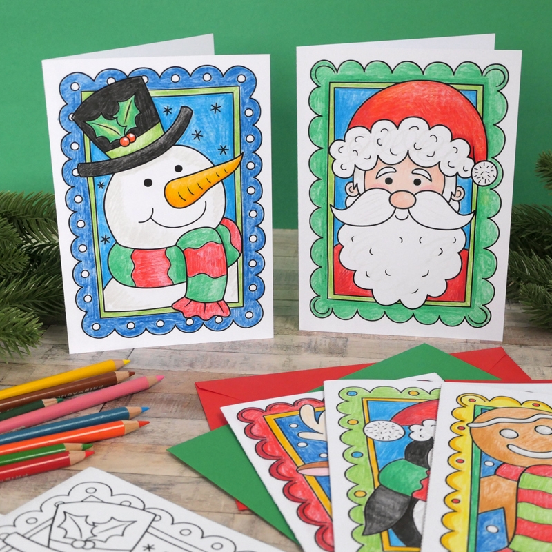 Printable Christmas Cards Colouring Craft For Kids Kate Hadfield