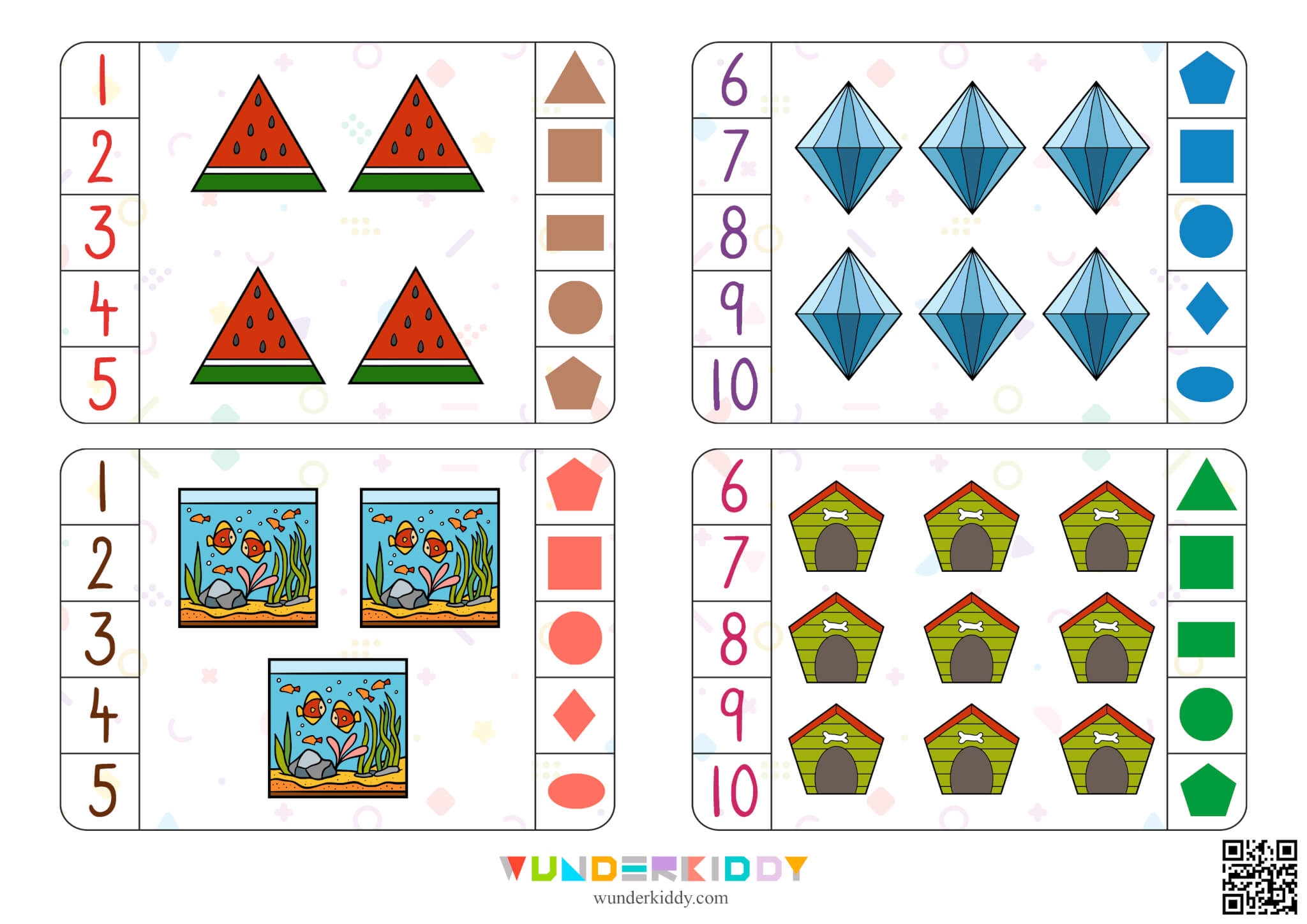 Printable Count And Match 2D Shapes Clip Cards For Preschool