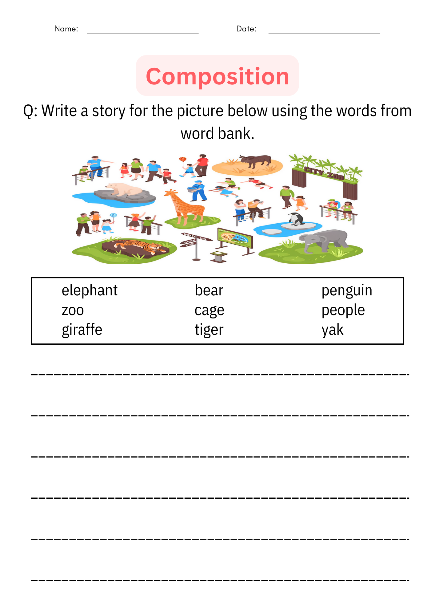 Printable Creative Writing Picture Composition Description Worksheet For Grade 1 Made By Teachers