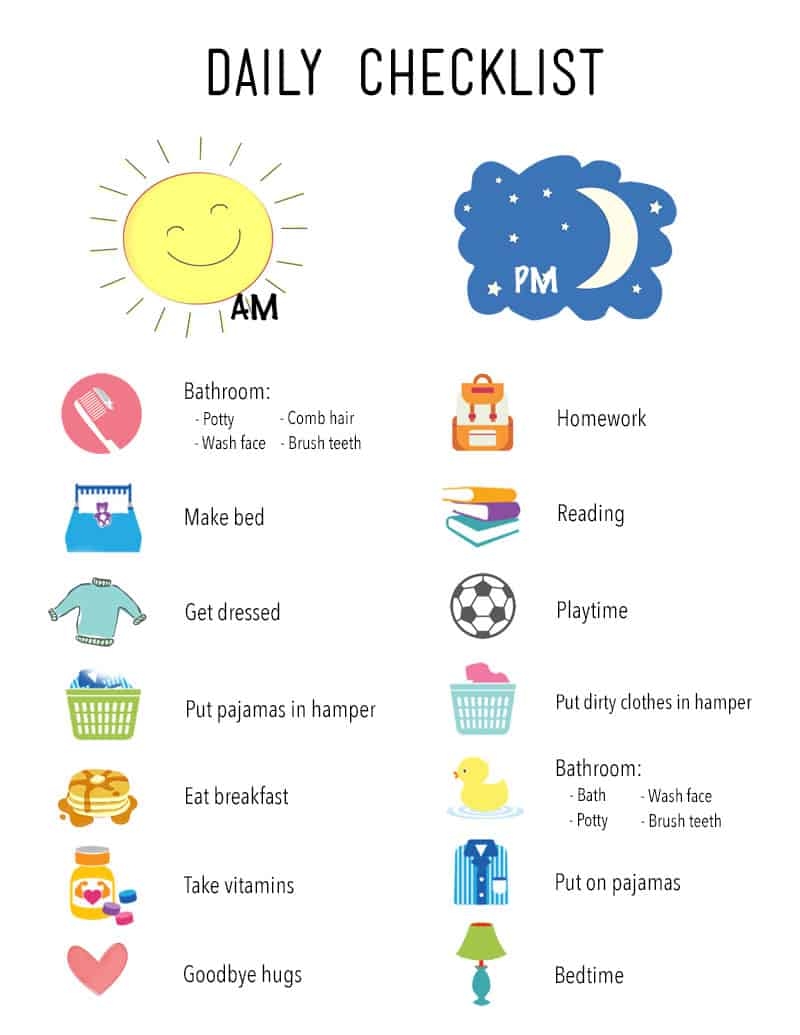 Printable Daily Checklist For Kids Cupcake Diaries