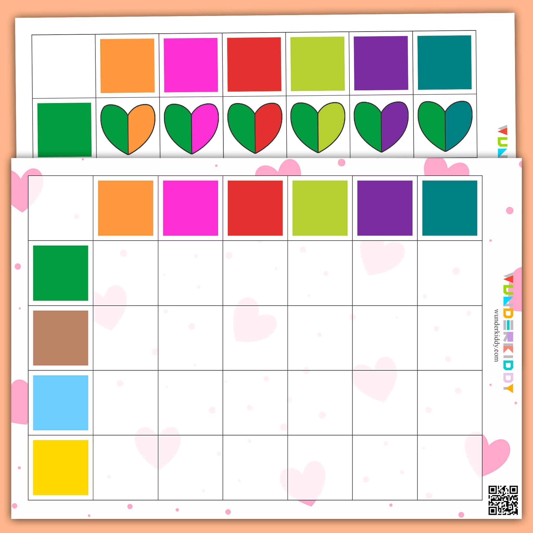 Printable Heart Color Matching Game For Early Learning