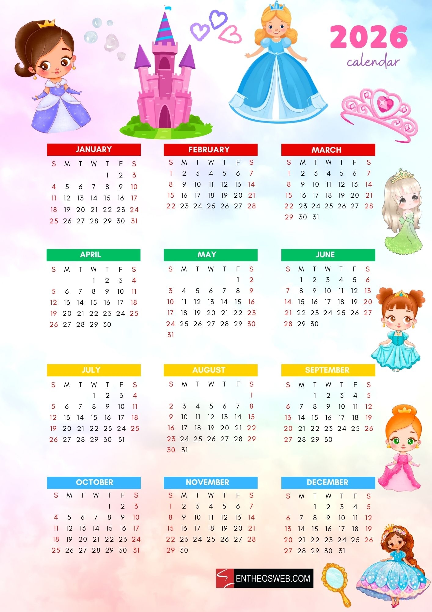 Printable Kids Calendar 2026 EntheosWeb