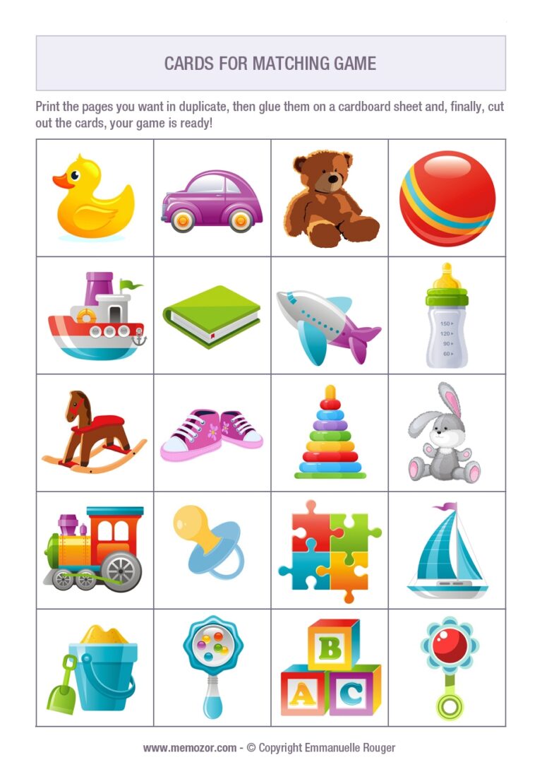 Printable Matching Game For Baby Objects Print And Cut Out The Cards Memozor