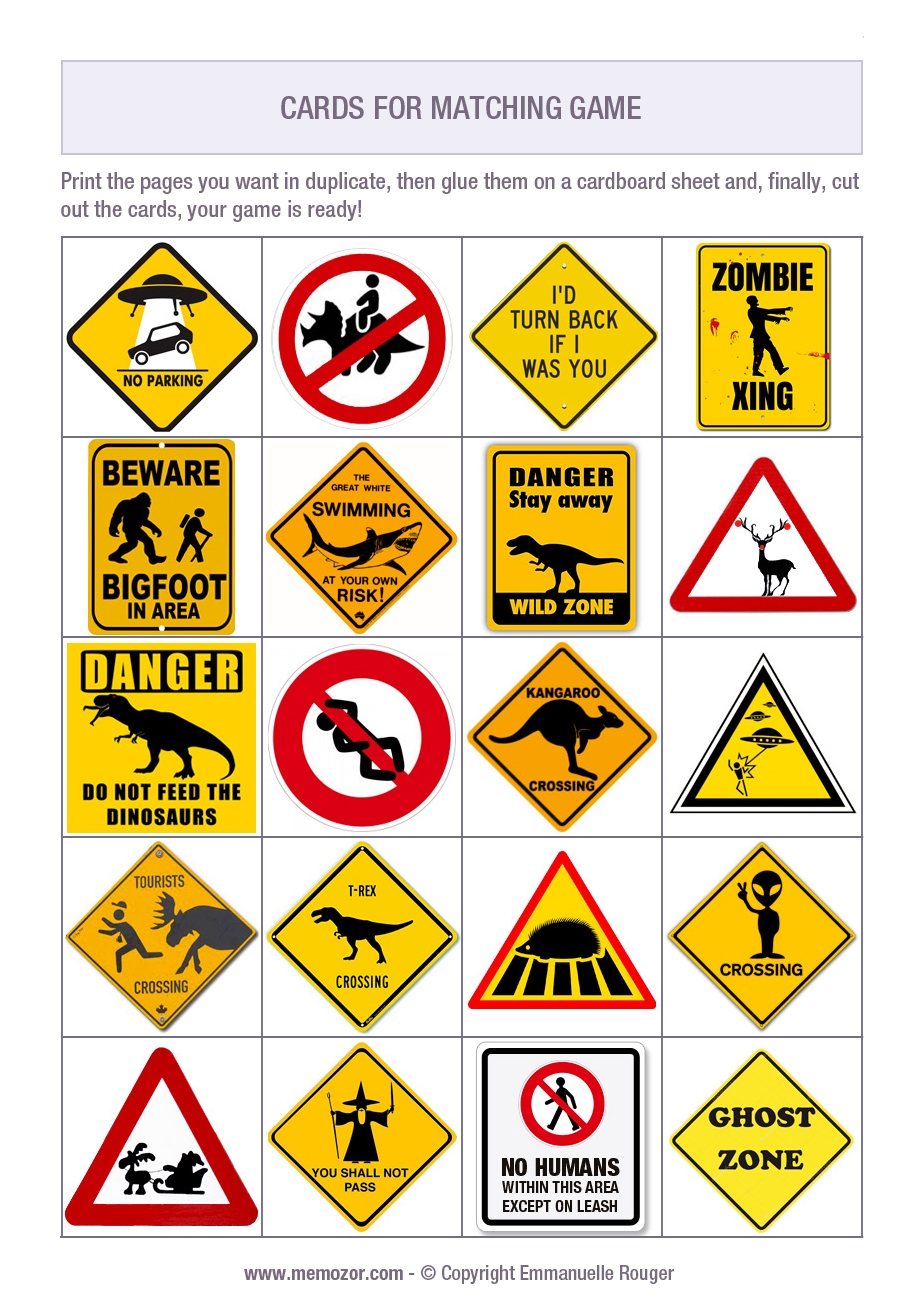 Printable Matching Game For Kids Funny Road Signs Print And Worksheets Library