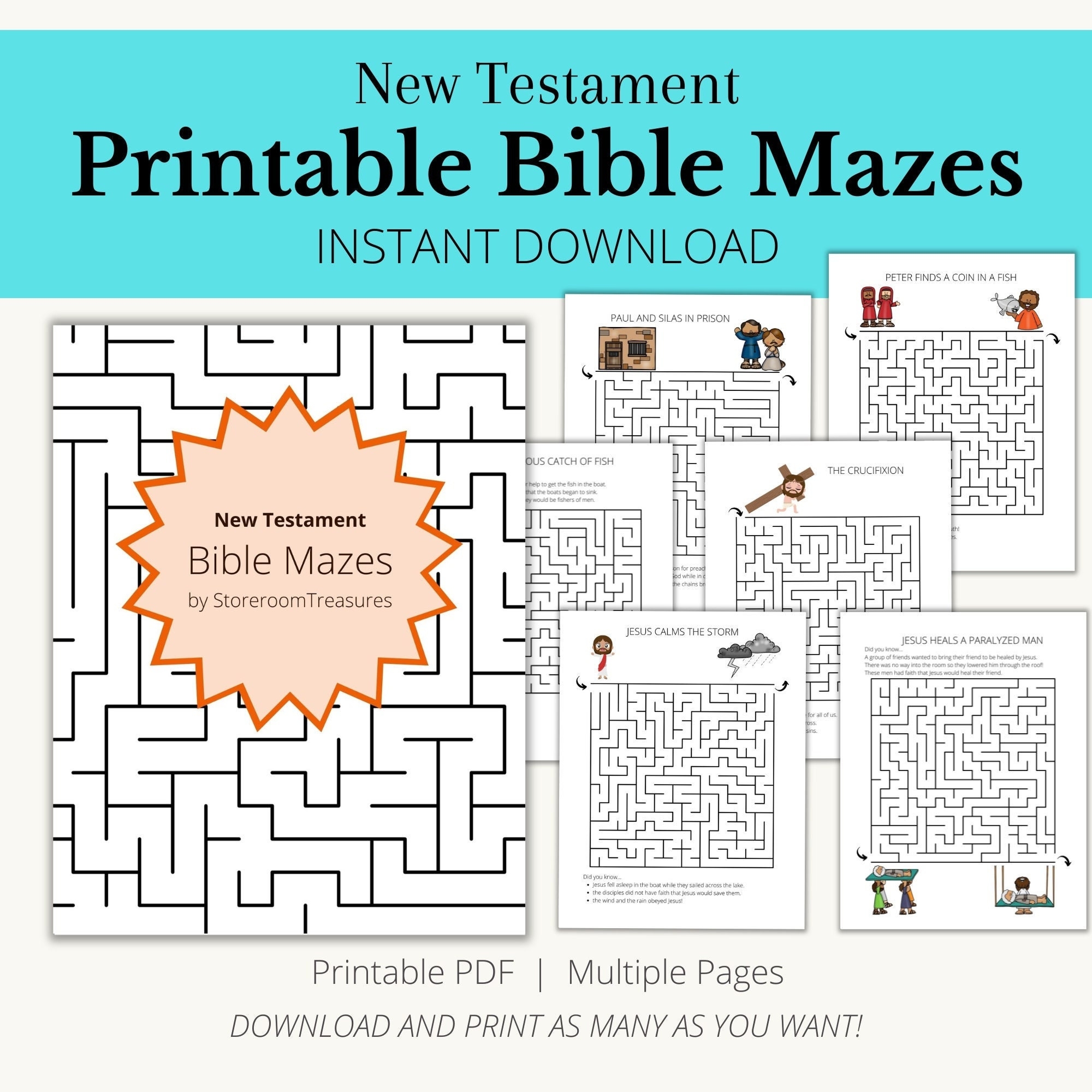 Printable Mazes Bible Activity Book New Testament Etsy