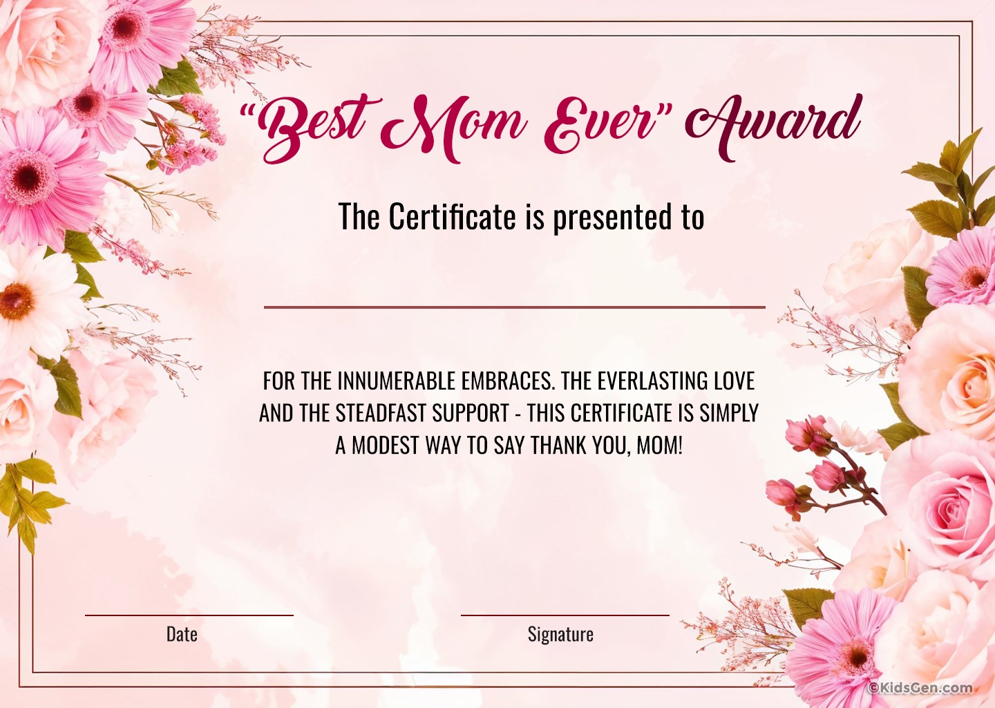 Printable Preschool Certificates Mothers Day Cards